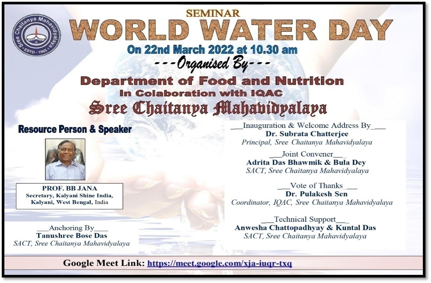 Seminar on the occasion of World Water Day on dt 22/03/2022